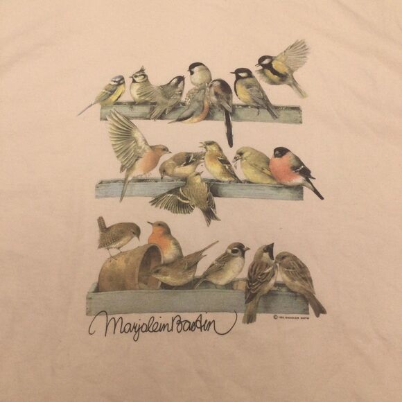 Vtg 90s Hallmark Bird Bird feeder Wildlife Shirt USA XL Cottage Cabin Cute - Picture 3 of 7